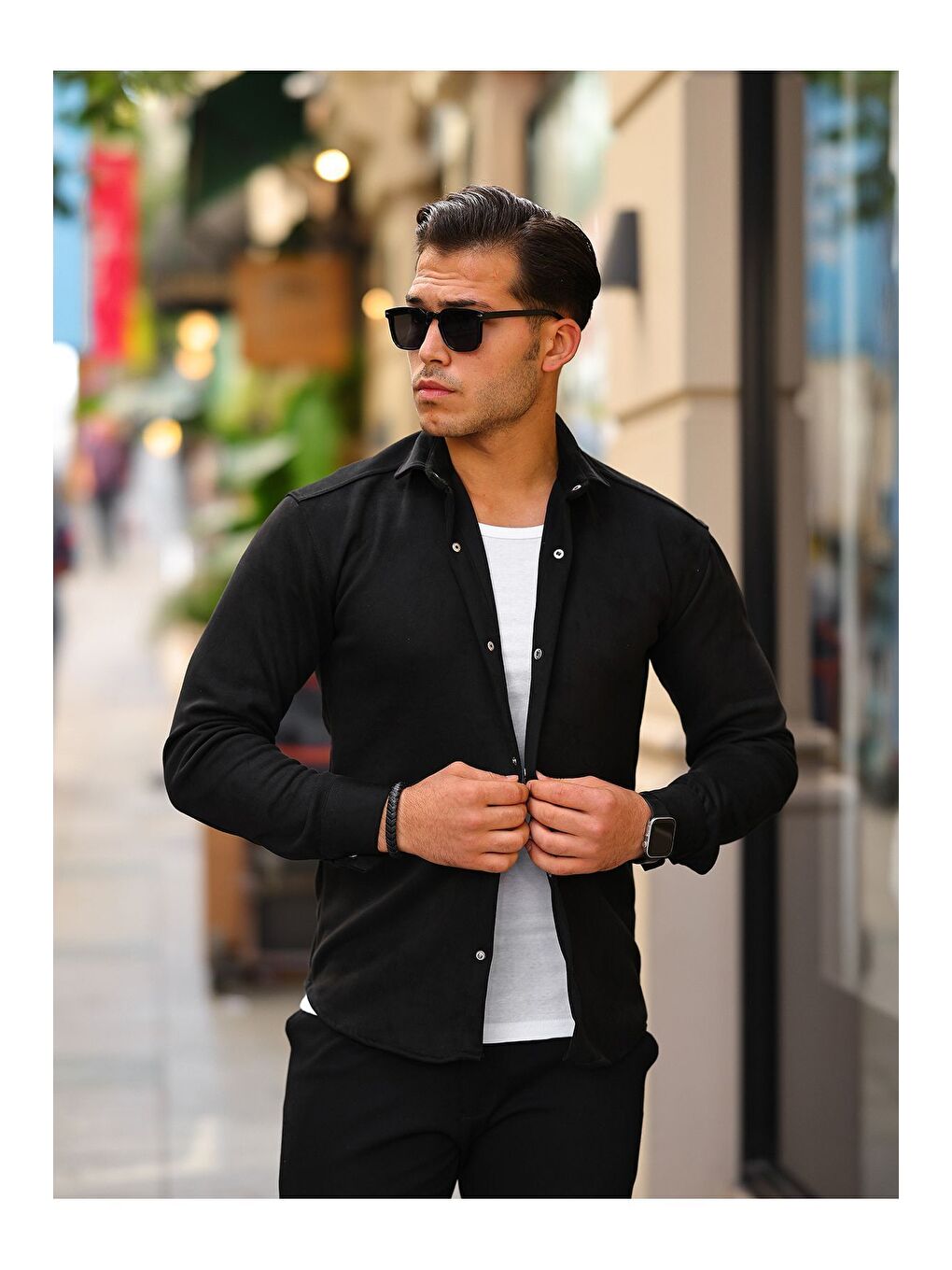 Siyah Erkek Nubuk Rahat Kalıp Gömlek