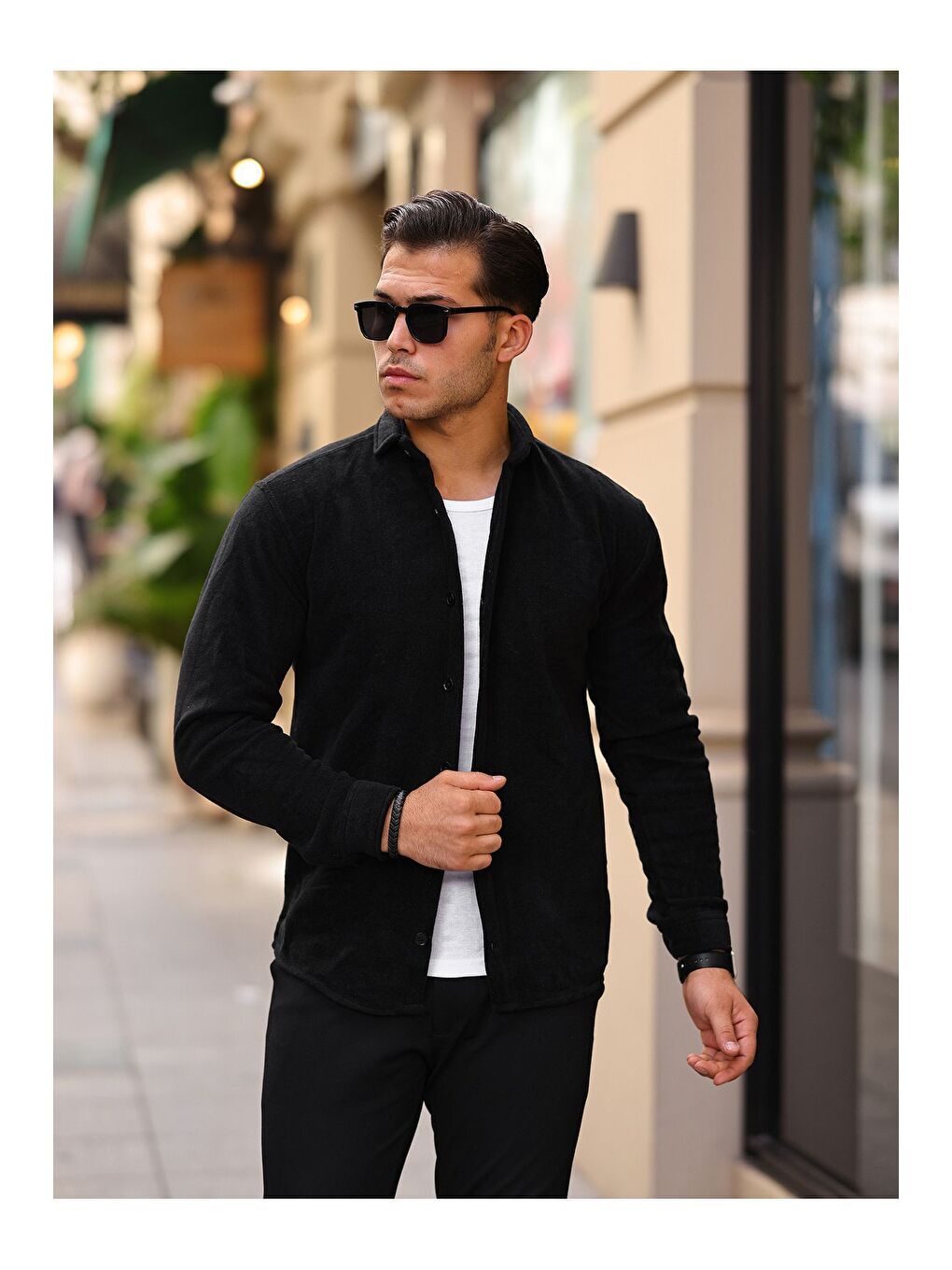 Siyah Erkek Polar Rahat Kalıp Gömlek-1
