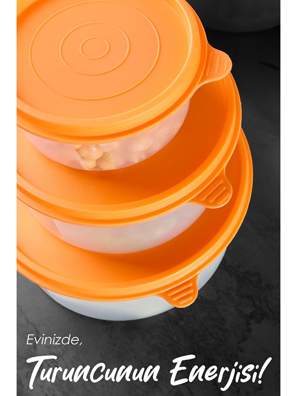 9'lu Yuvarlak Gıda Saklama Kabı Seti 9x600 ml Turuncu-3