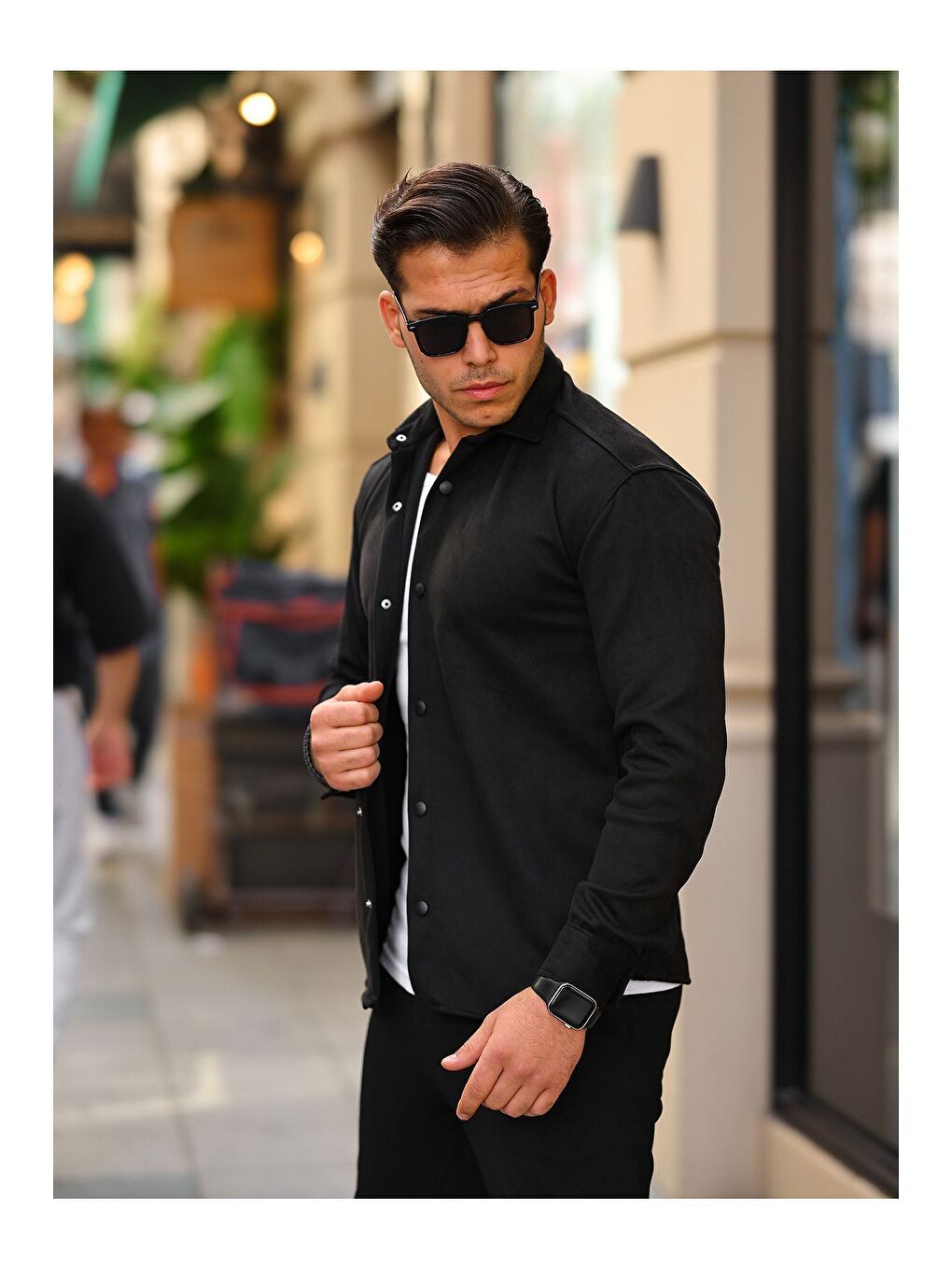 Siyah Erkek Nubuk Rahat Kalıp Gömlek-1