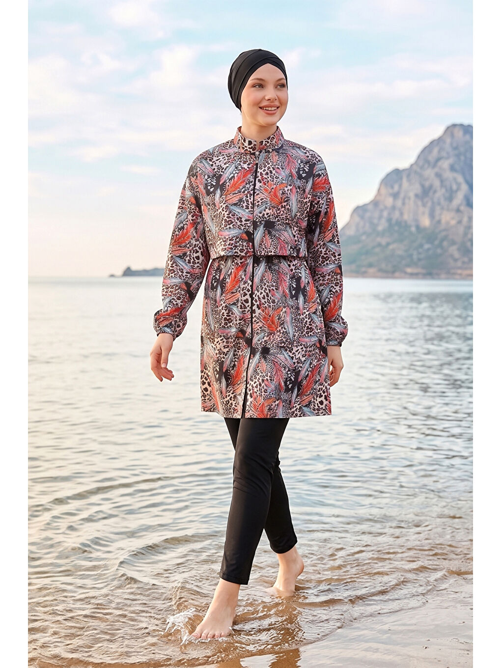 Desenli Tam Kapalı Tesettür Mayo 06 Siyah09-2