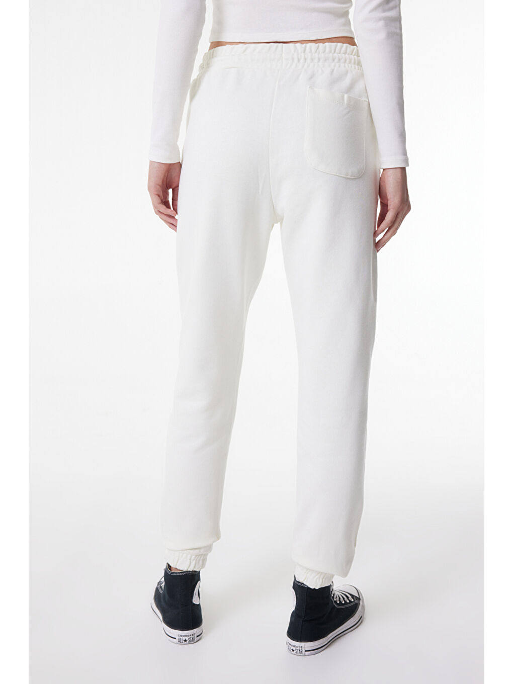 Beyaz Regular Fit Rahat Kesim %100 Pamuk Sweatpant Eşofman Altı-4