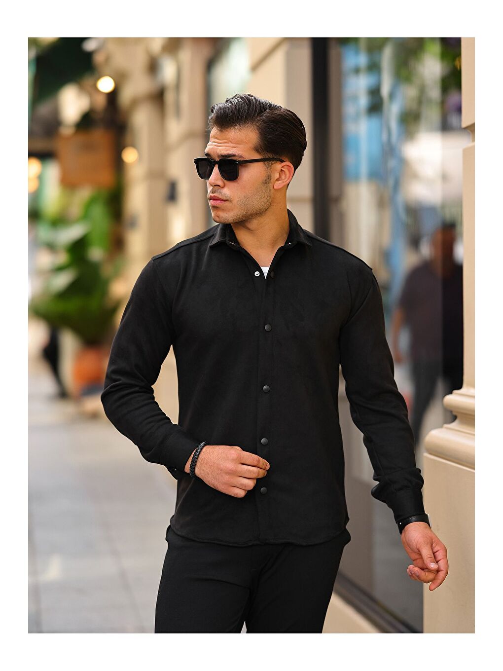 Siyah Erkek Nubuk Rahat Kalıp Gömlek-3
