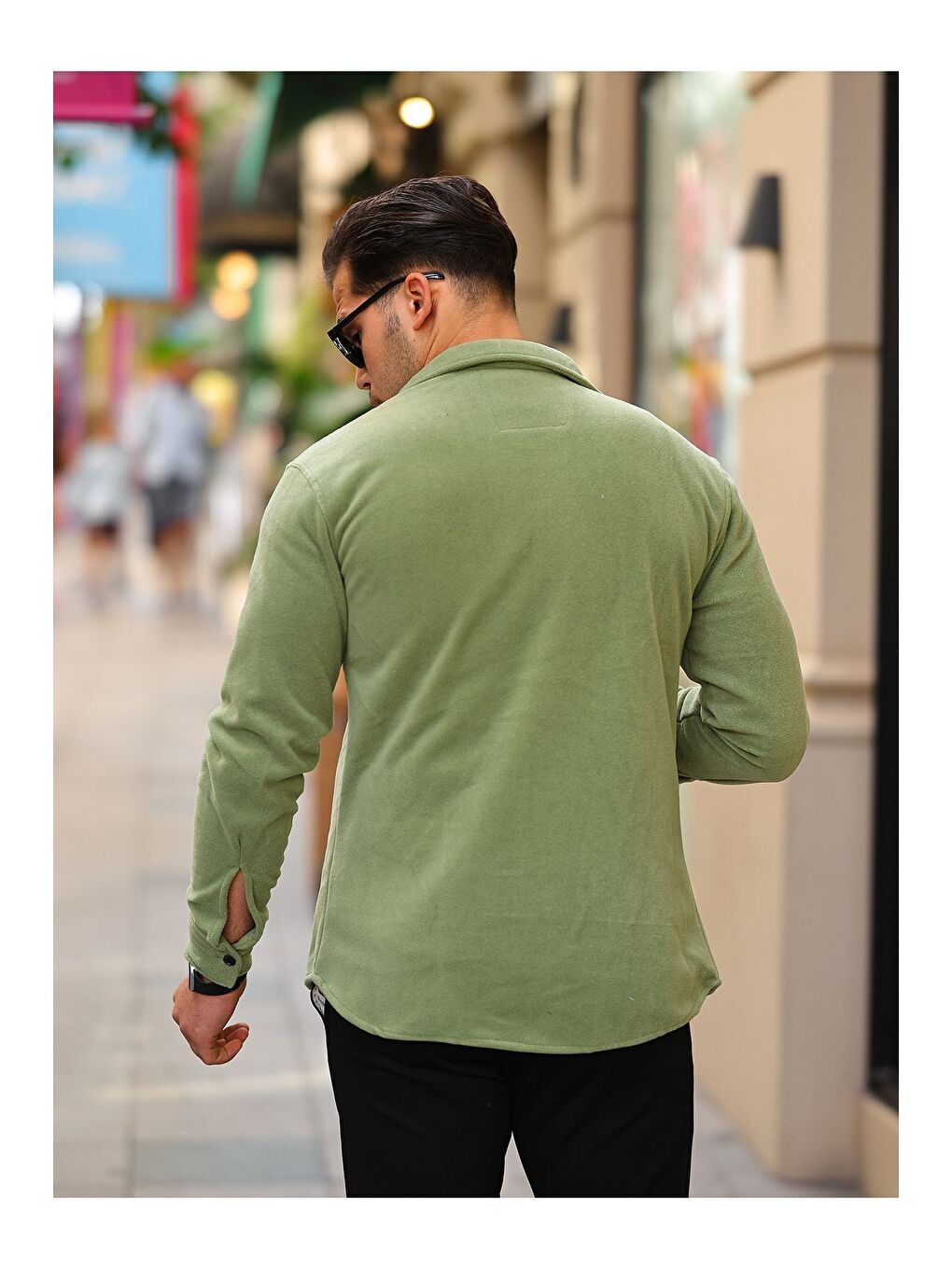 Yeşil Erkek Polar Rahat Kalıp Gömlek-4