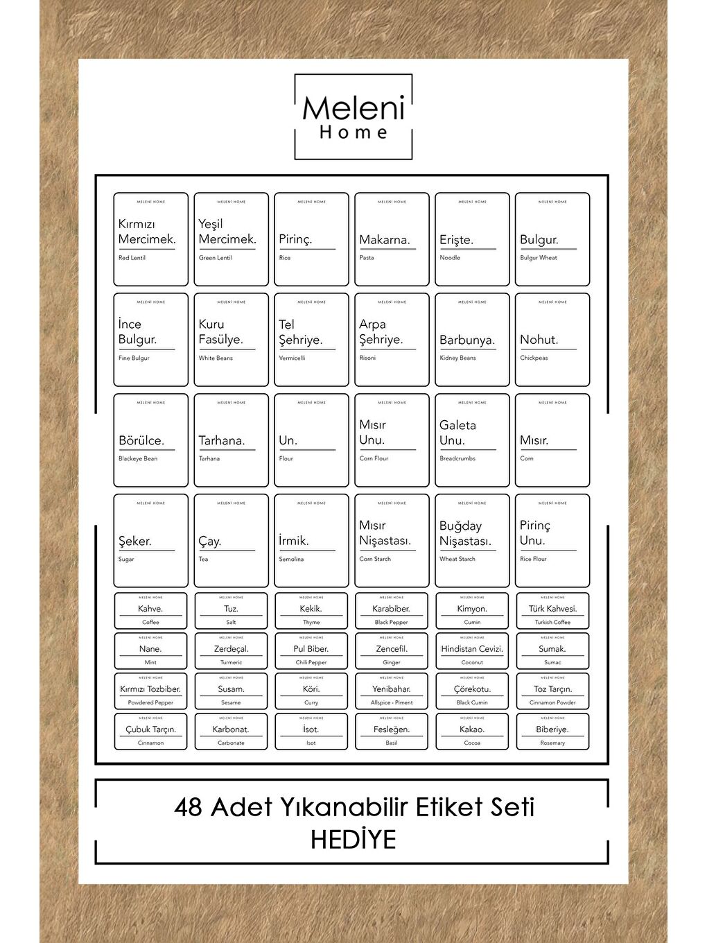 Renksiz 12'li Bambu Kapak Cam Saklama Kabı Etiketli Vakum Kapaklı Bakliyat Erzak Cam Kavanoz Seti 1050 ml-1