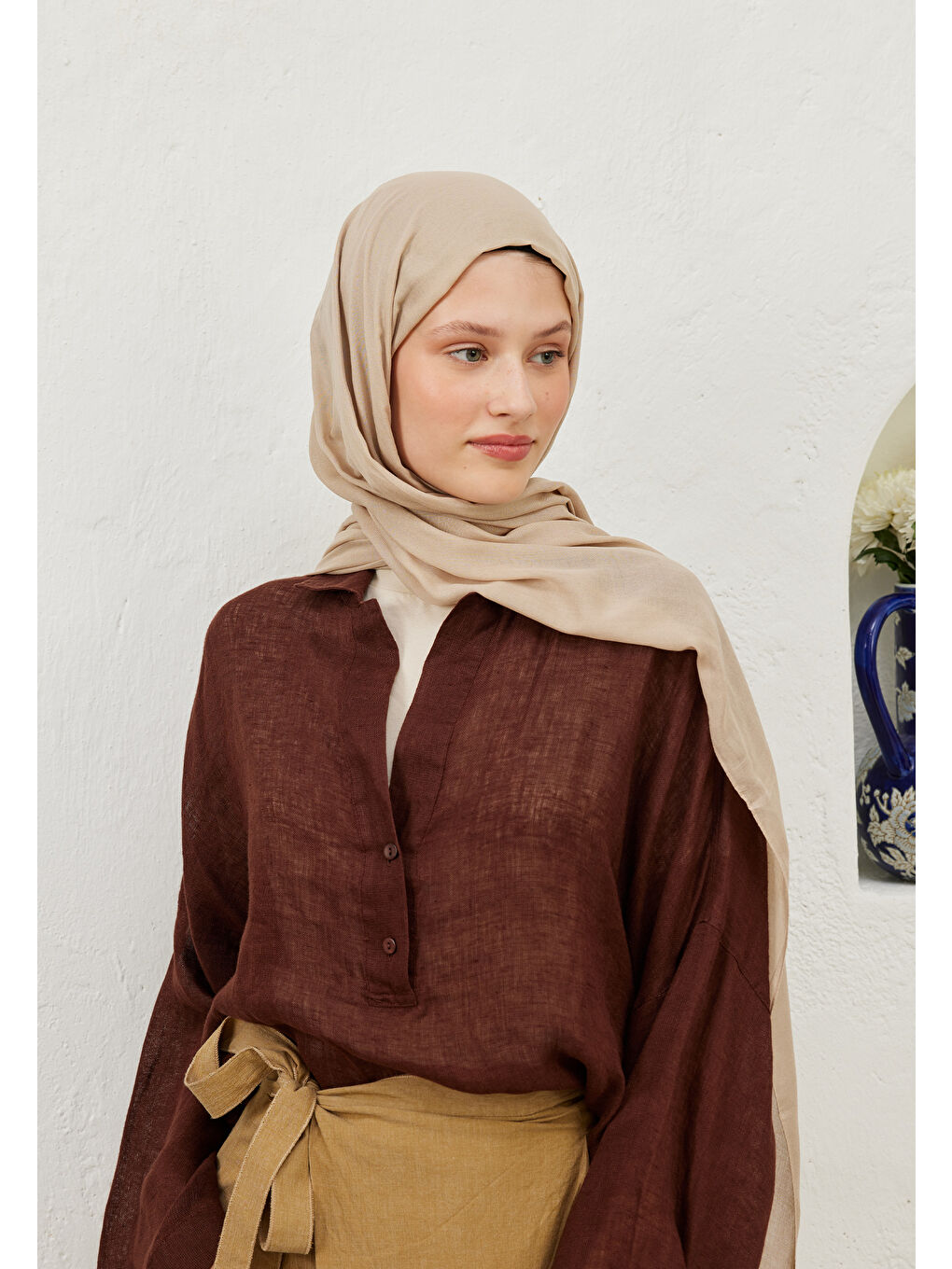 Rami Viskon Şal Bej-3