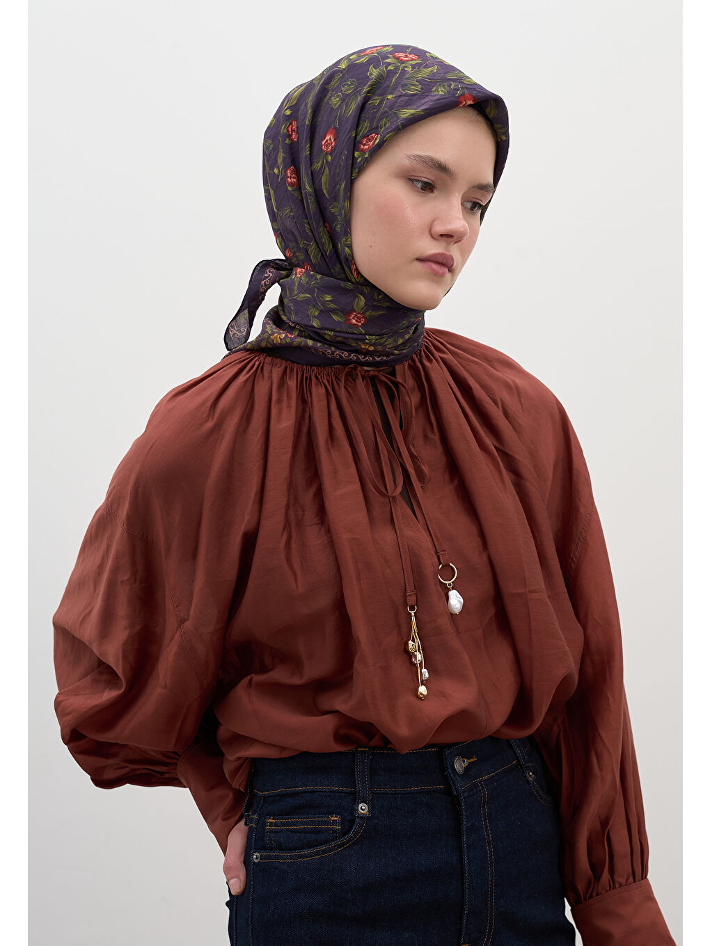 Leana Desen Pamuklu Viskon Eşarp Mor-1