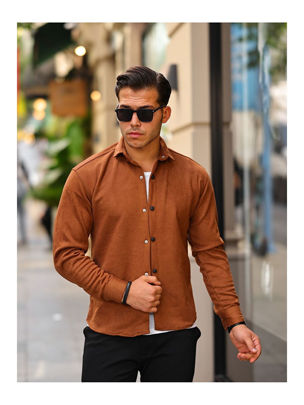 Kahverengi Erkek Nubuk Rahat Kalıp Gömlek-2