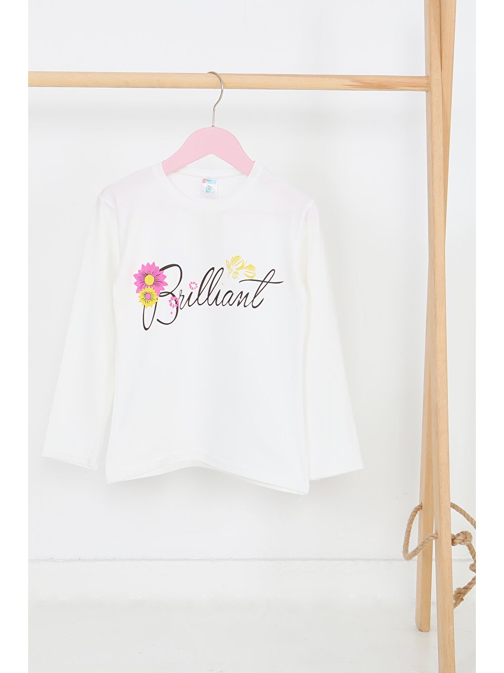 Kız Çocuk Beyaz Uzun Kollu Baskılı Penye Badi - 27699