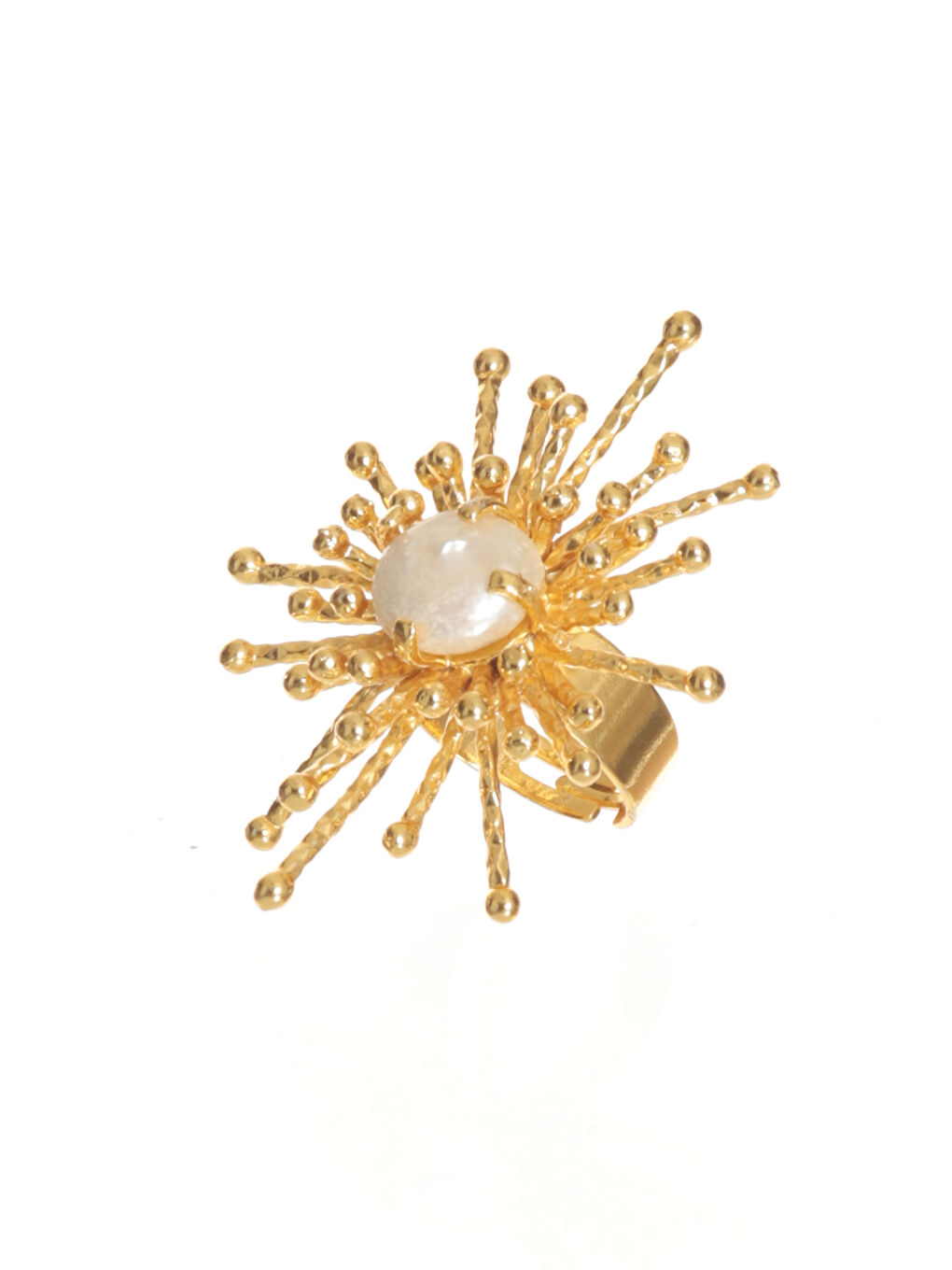 Sarı Kadın Altın Renk Kaplama İnci Detaylı Ayarlanabilir Büyük Güneş Yüzük-1