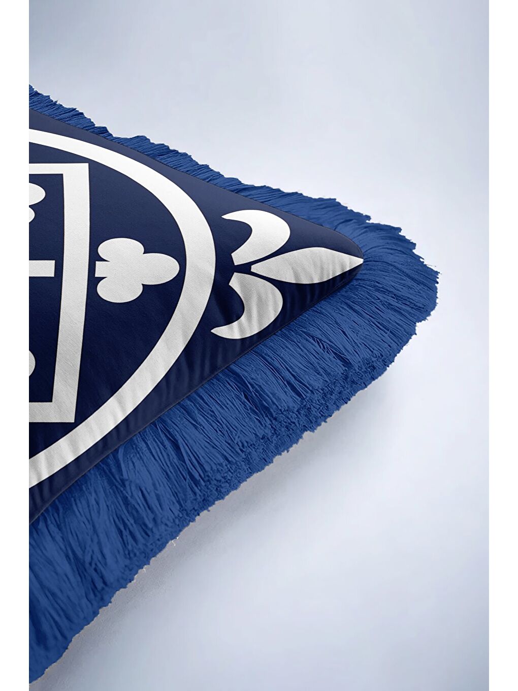 Karışık Zarif Geometrik Saçaklı Yastık Kılıfı - Lüks Mavi Akdeniz Tarzı Krem Püsküllü Kırlent Kılıfı-6