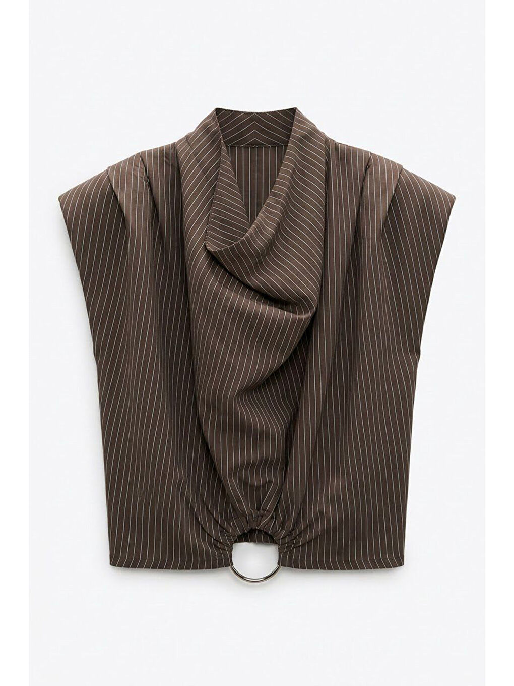 Çizgili Degaje Yaka Vatkalı Bluz Kahverengi