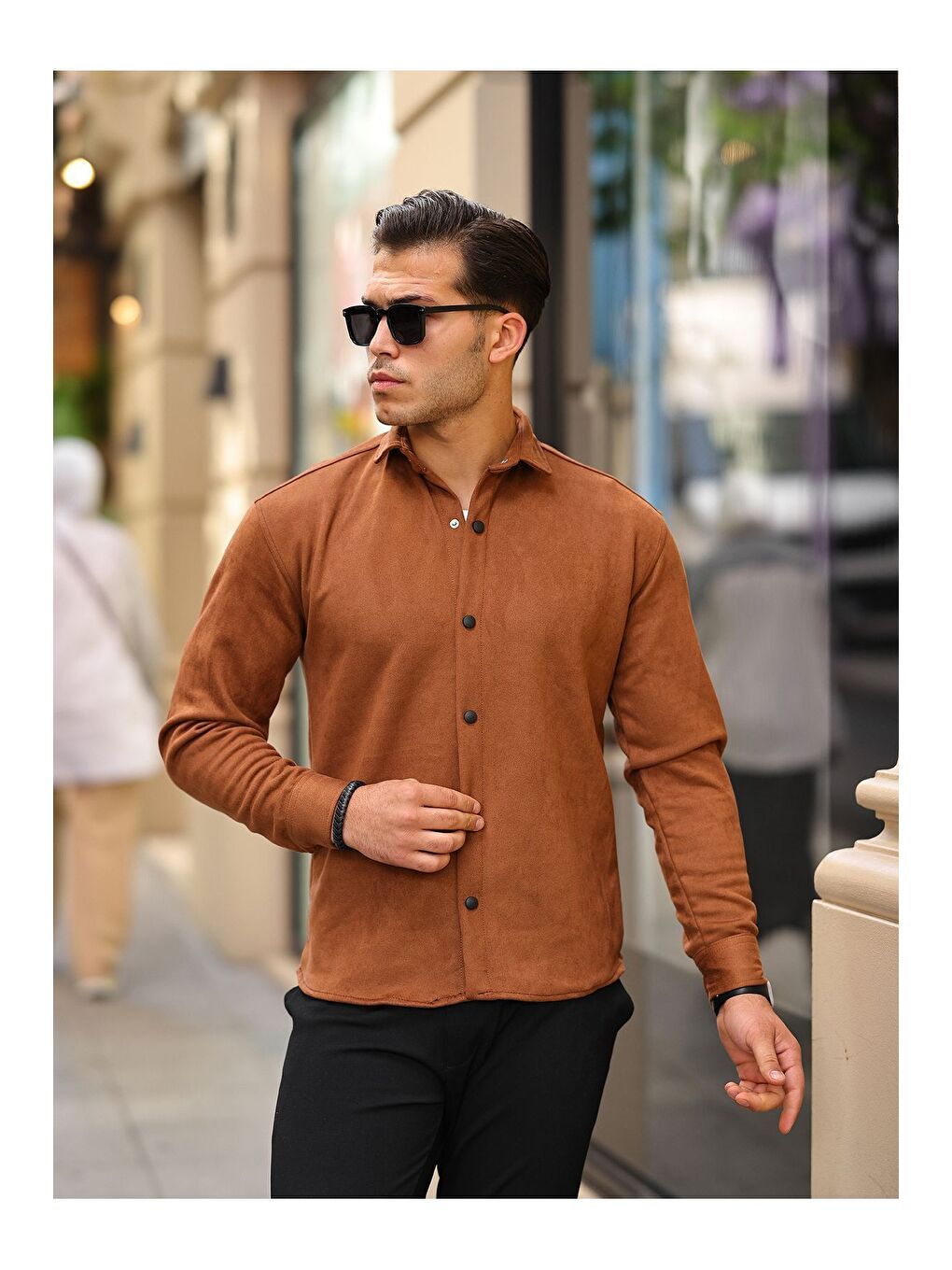 Kahverengi Erkek Nubuk Rahat Kalıp Gömlek-4