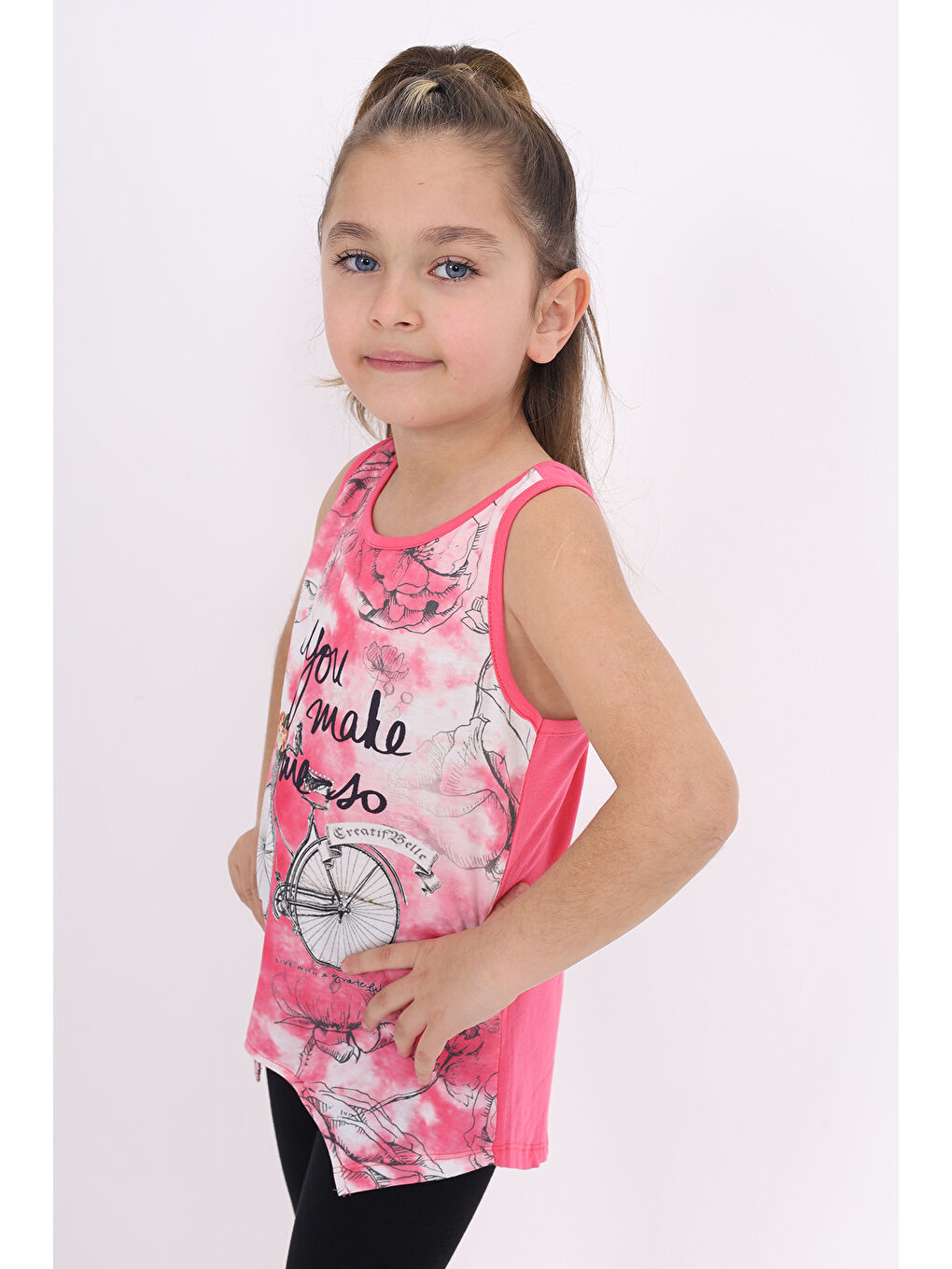 Fuşya Kız Çocuk Bisiklet Baskılı Atlet-1