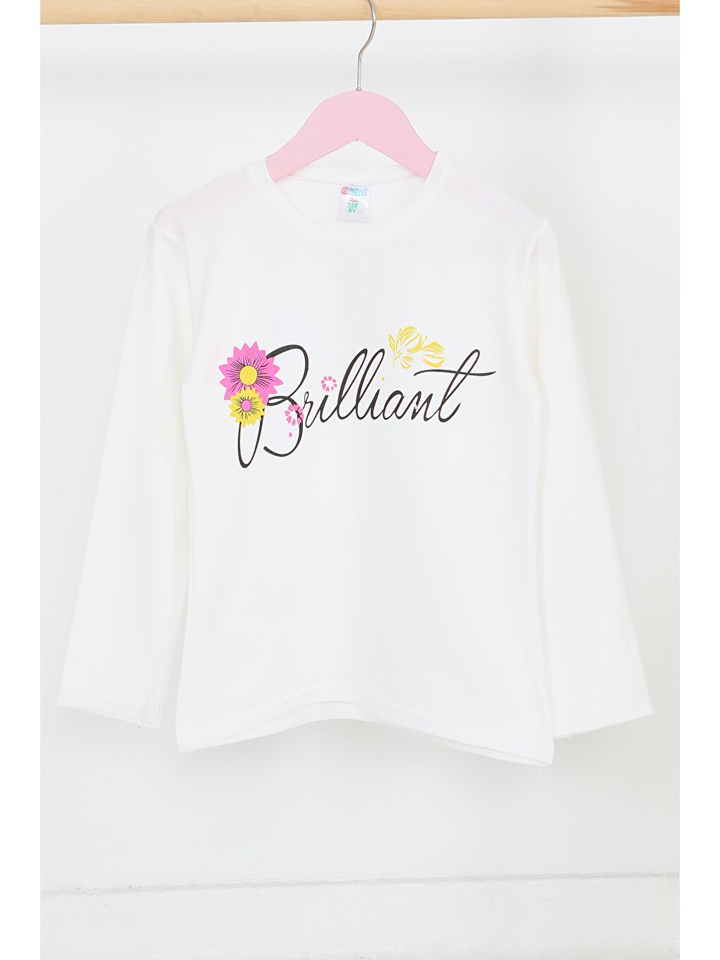 Kız Çocuk Beyaz Uzun Kollu Baskılı Penye Badi - 27699-1