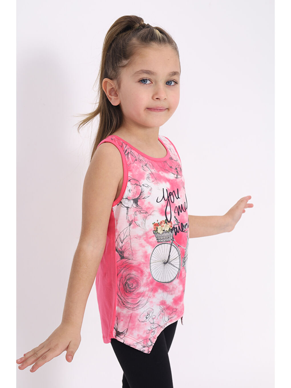 Fuşya Kız Çocuk Bisiklet Baskılı Atlet-2