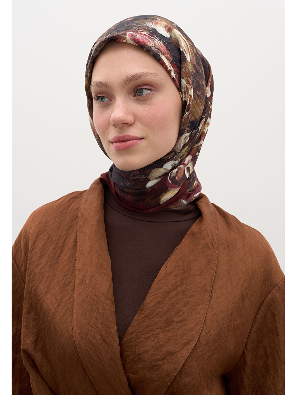 Madeleıne Desen Pamuklu Viskon Eşarp Bordo-1