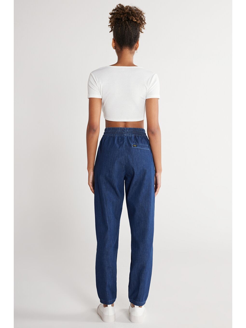 Bej Regular Fit Normal Kesim %100 Pamuk Yüksek Bel Jean Jogger Pantolon-7