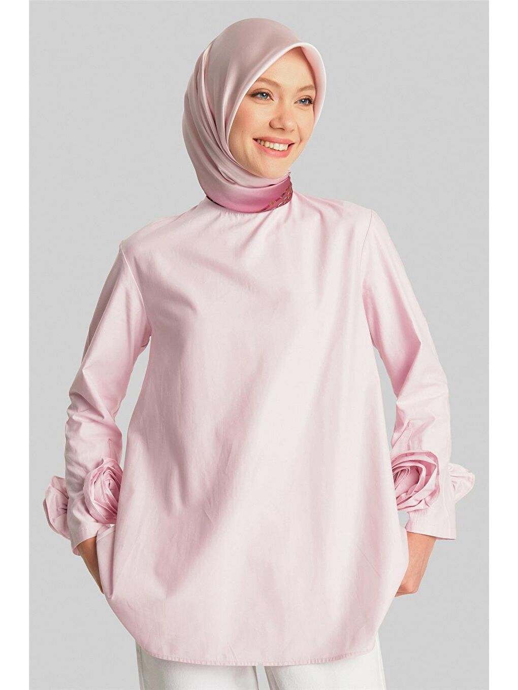 ARMİNE Kolları Çiçekli Bluz 24Y3553 Pembe