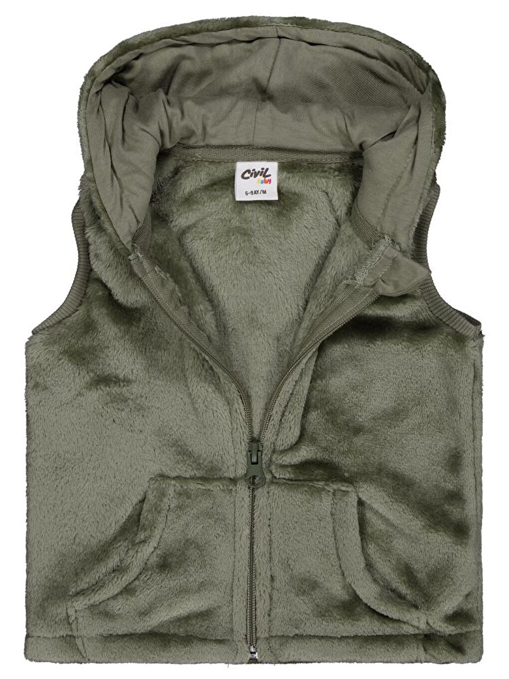 Baby Kapüşonu Kulaklı 6-18 Ay Yelek - Haki 18-24 Ay-1