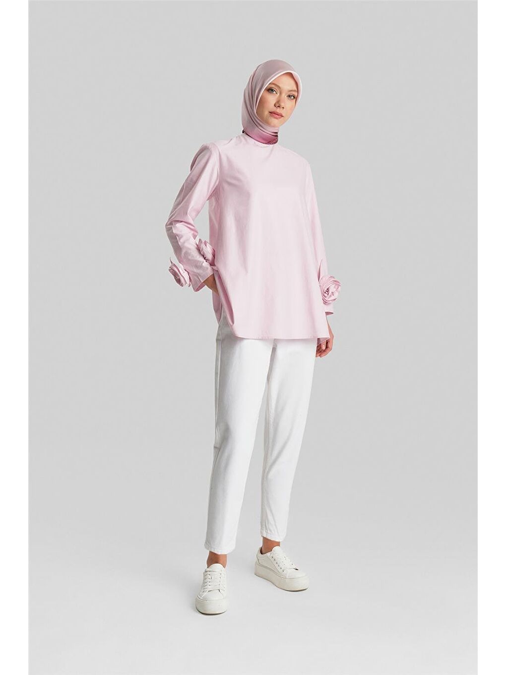 ARMİNE Kolları Çiçekli Bluz 24Y3553 Pembe - 3