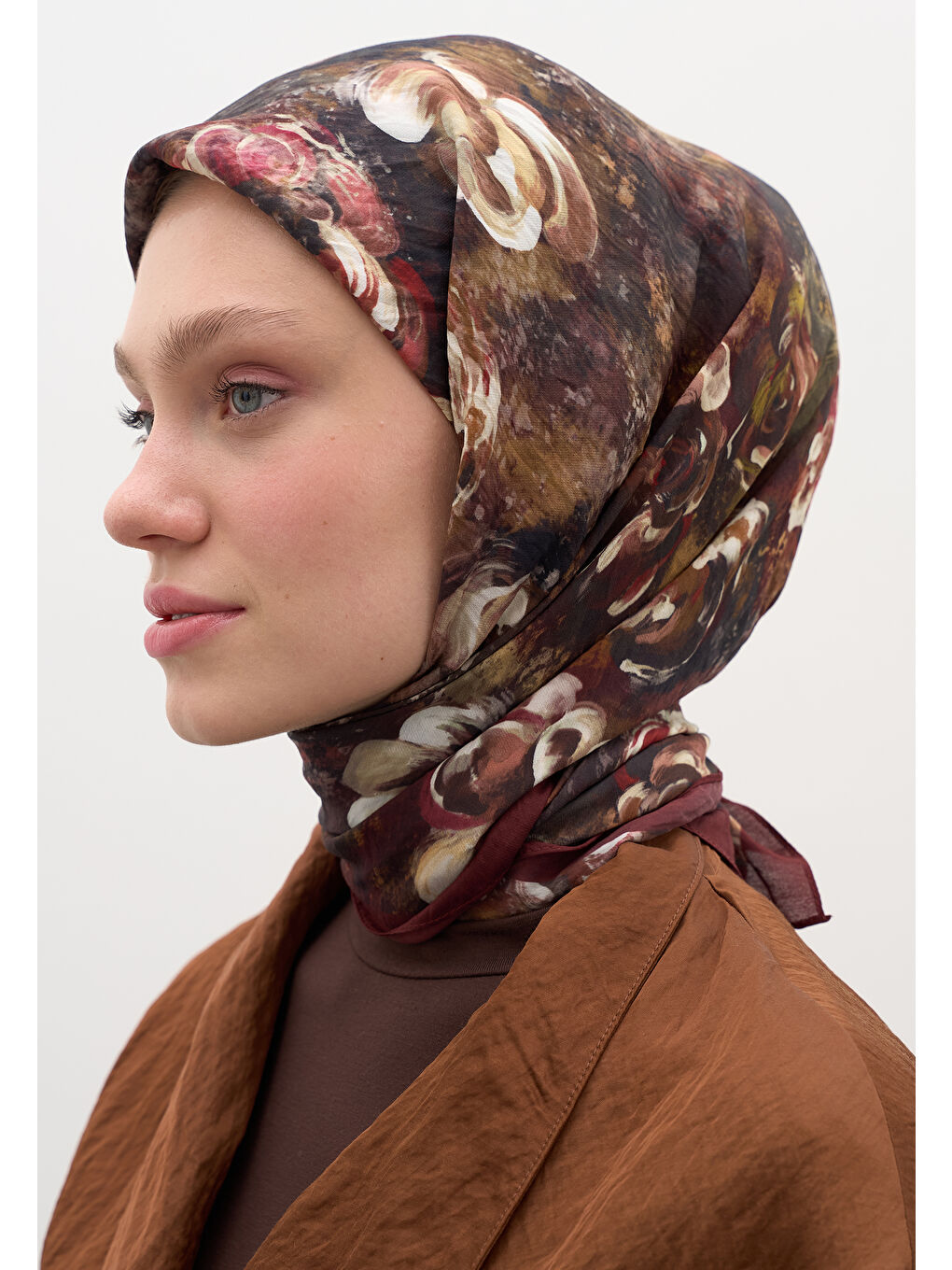 Madeleıne Desen Pamuklu Viskon Eşarp Bordo-2