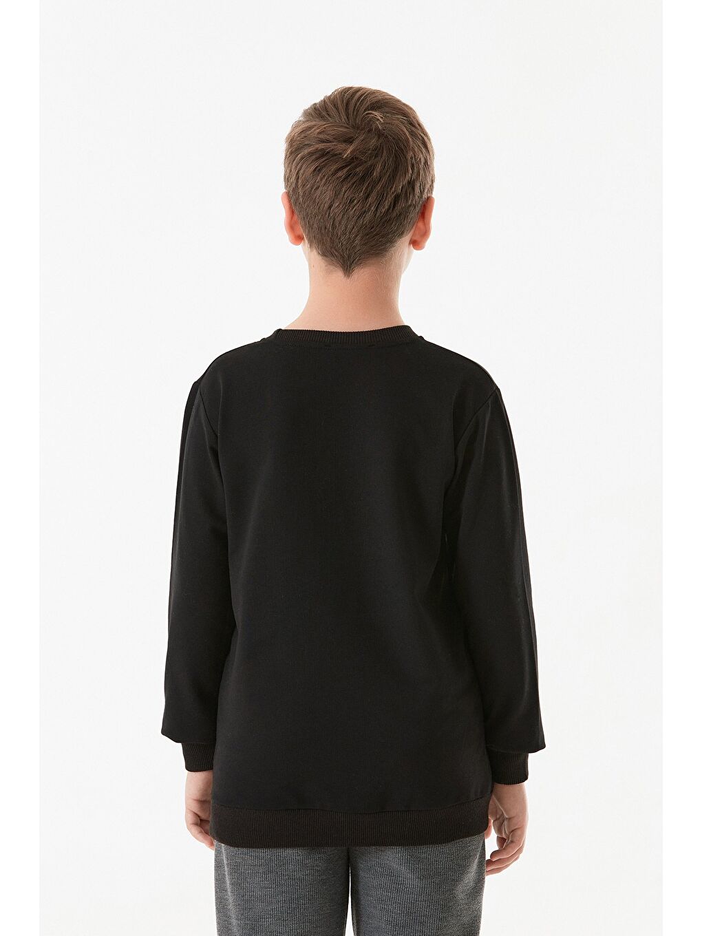 Siyah Baskılı Bisiklet Yaka Erkek Çocuk Sweatshirt-3