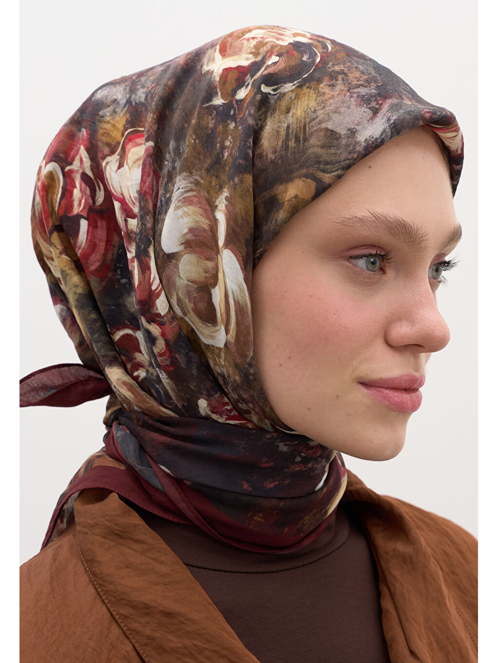 Madeleıne Desen Pamuklu Viskon Eşarp Bordo-3