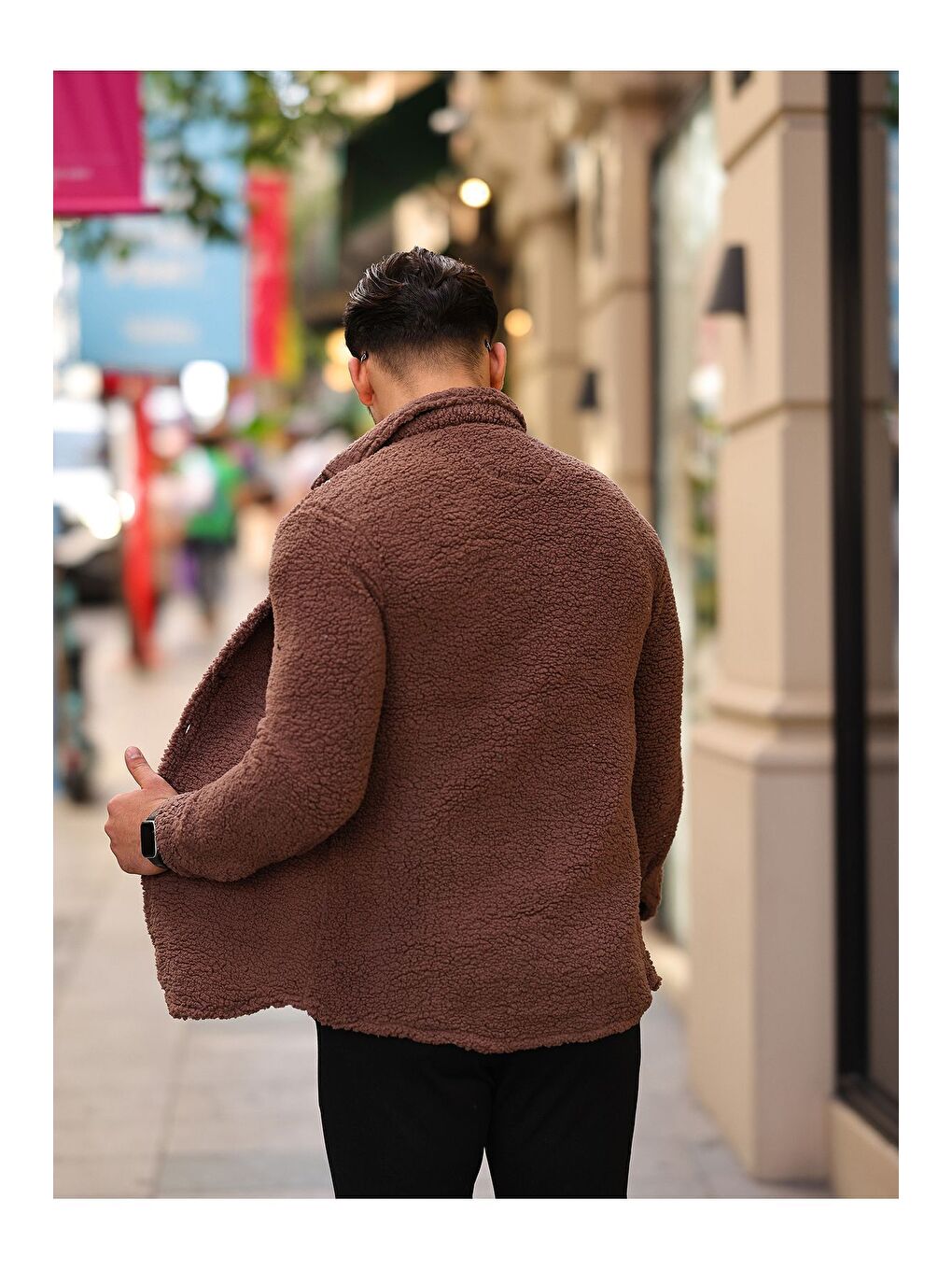 Kahverengi Erkek Kürklü Pelüş Rahat Kalıp Gömlek-5