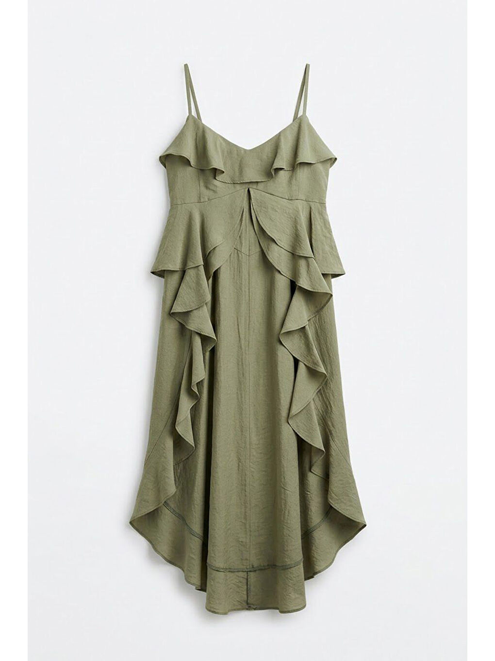 Askılı Volanlı Asimetrik Bluz Haki-1