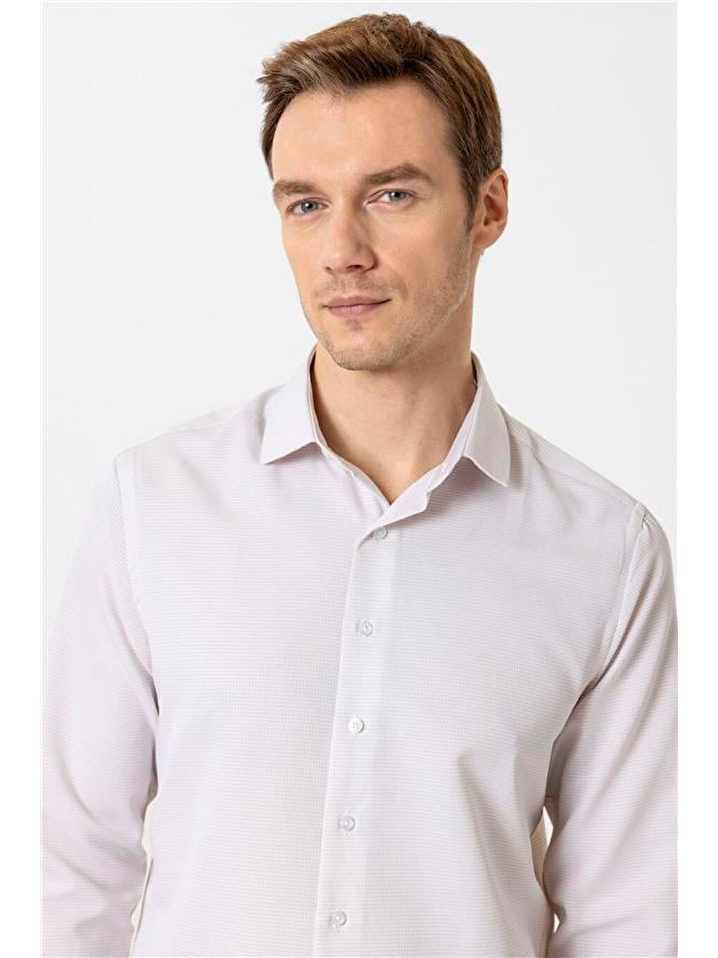 Bej Slim Armürlü Klasik Yaka Gömlek-2