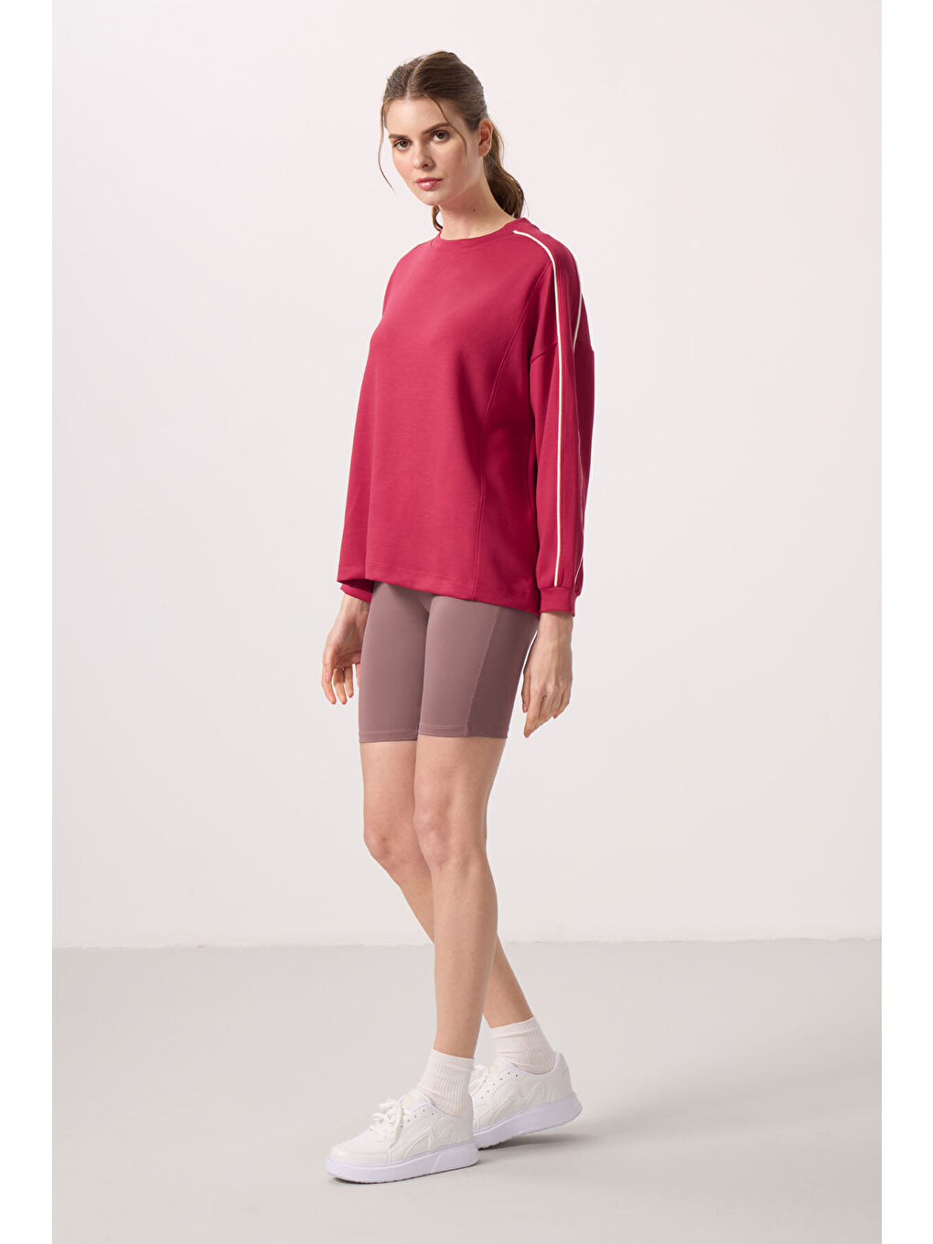 Viva Kırmızı Yumuşak Dokulu O Yaka Oversize Kadın Tunik Sweatshirt - 97303-3