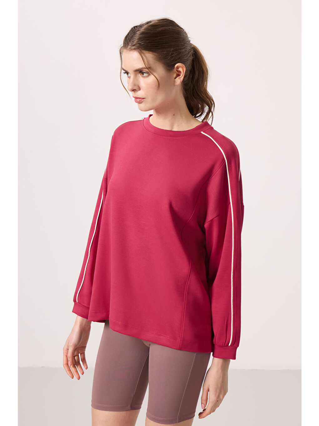 Viva Kırmızı Yumuşak Dokulu O Yaka Oversize Kadın Tunik Sweatshirt - 97303-5