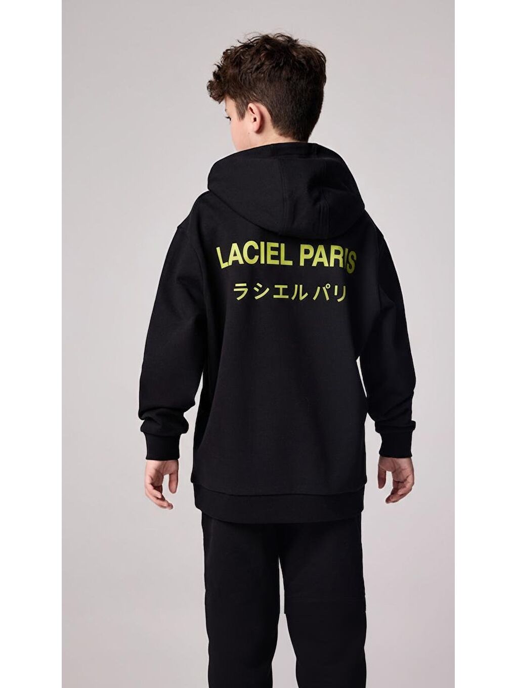 Unisex Çocuk Pamuklu Siyah Slogan Baskılı Kapüşonlu Eşofman Takım-3