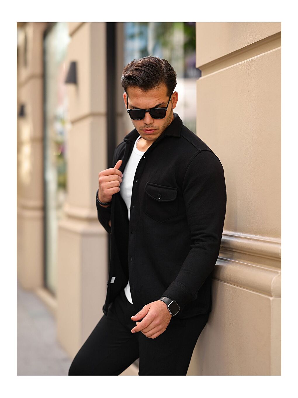 Siyah Erkek 3 İplik Rahat Kalıp Gömlek-1