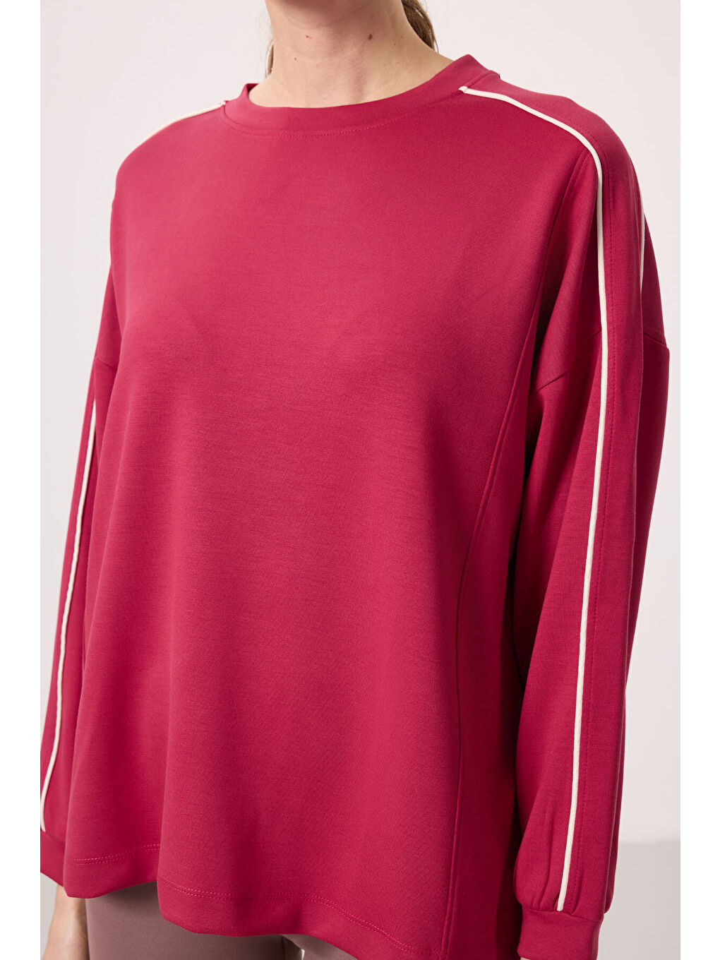 Viva Kırmızı Yumuşak Dokulu O Yaka Oversize Kadın Tunik Sweatshirt - 97303-7