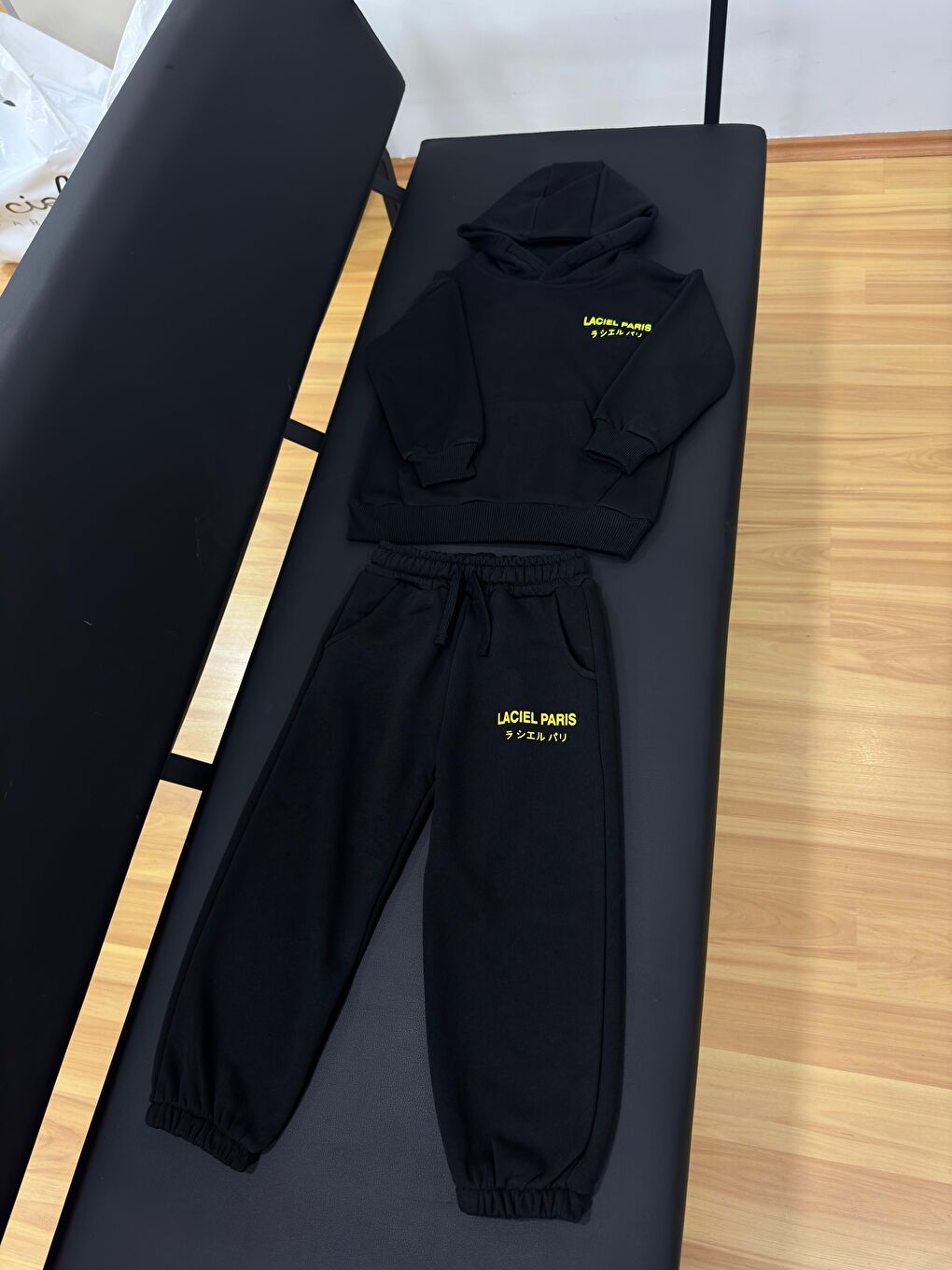 Unisex Çocuk Pamuklu Siyah Slogan Baskılı Kapüşonlu Eşofman Takım-5