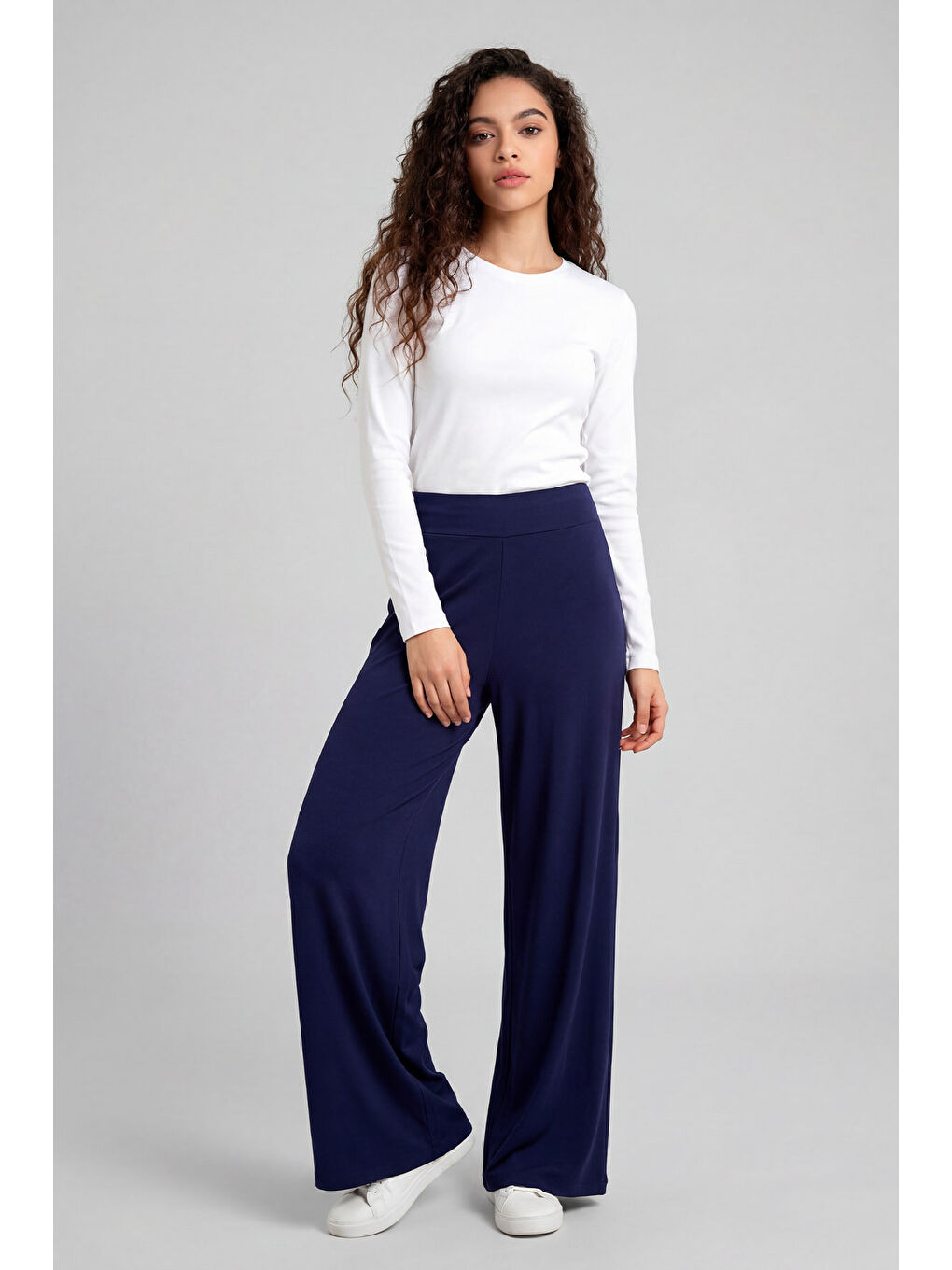 Koyu Mor Comfort Fit Geniş Paça Korsajlı Palazzo Kadın Pantolon - 94681-1