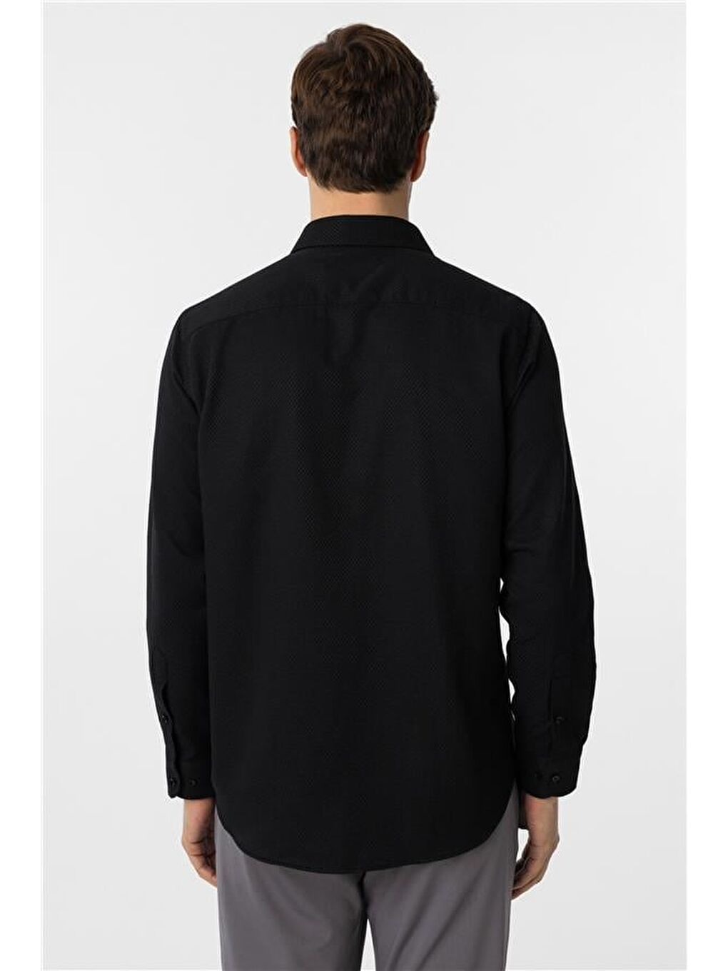Siyah Regular Armürlü Klasik Yaka Gömlek-3