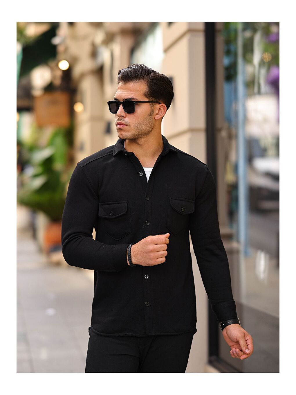 Siyah Erkek 3 İplik Rahat Kalıp Gömlek-2