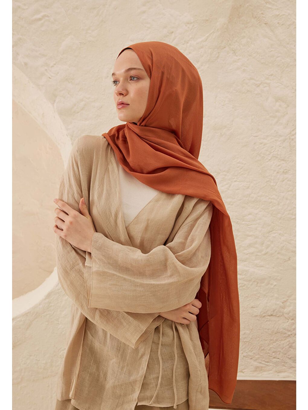 Pembe Rami Viskon Şal Şeftalı-1