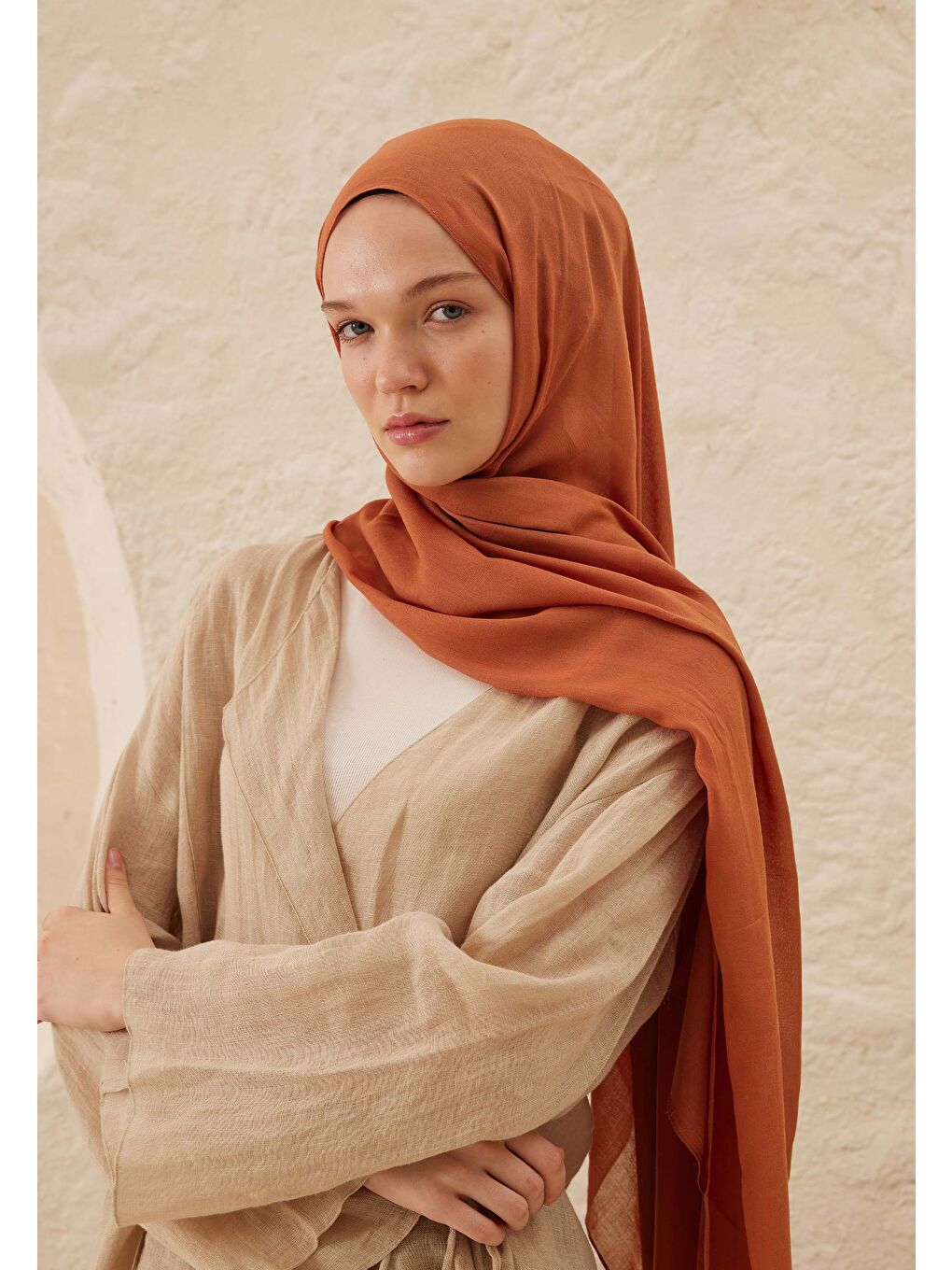 Pembe Rami Viskon Şal Şeftalı-2