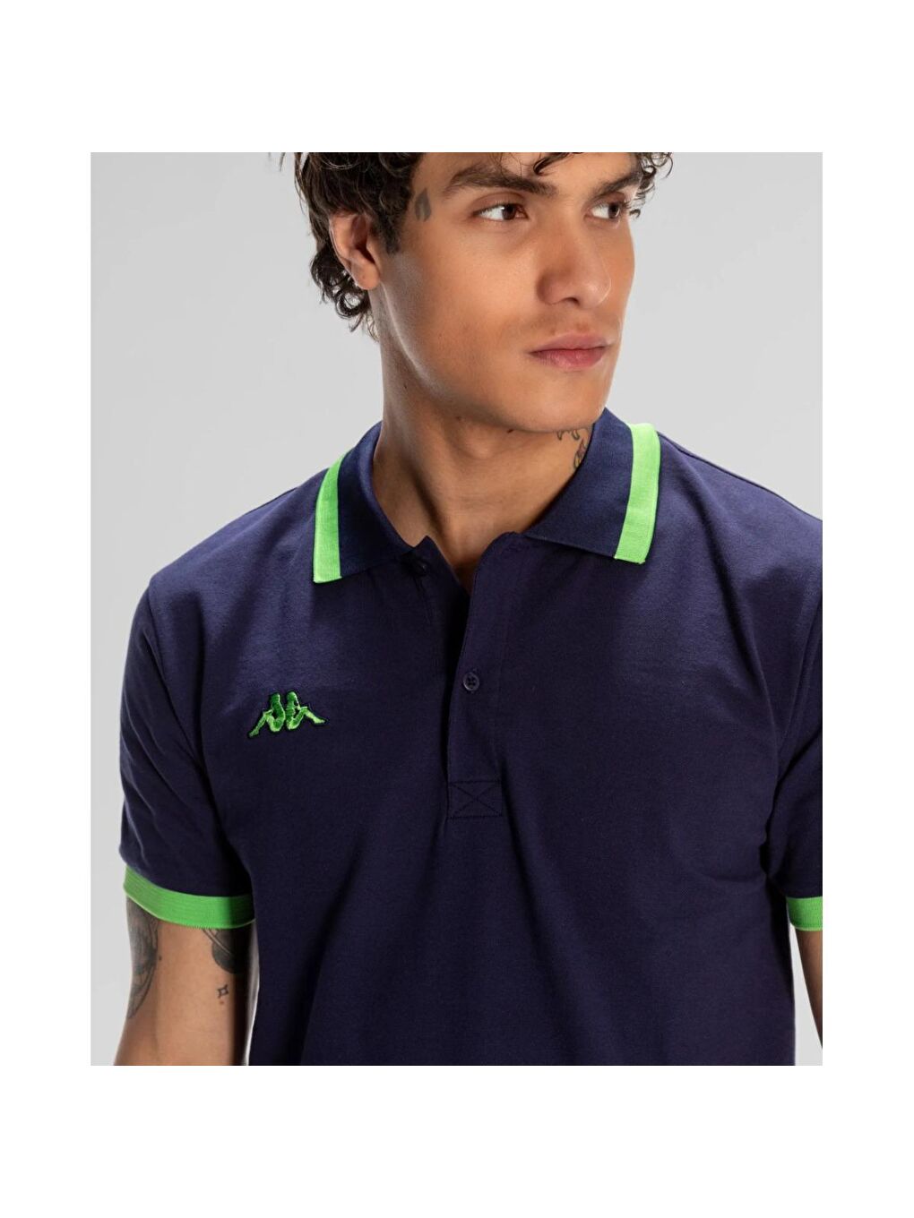 Kappa Logo Neon Erkek Lacivert Klasik Yaka Polo Tişört - 1