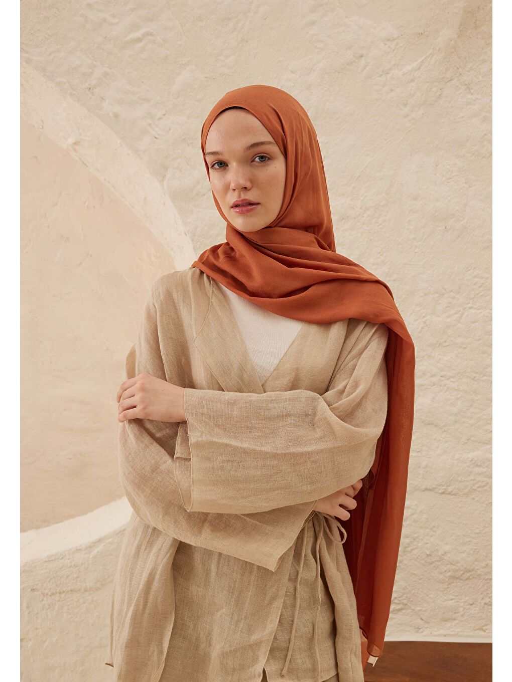 Pembe Rami Viskon Şal Şeftalı-3