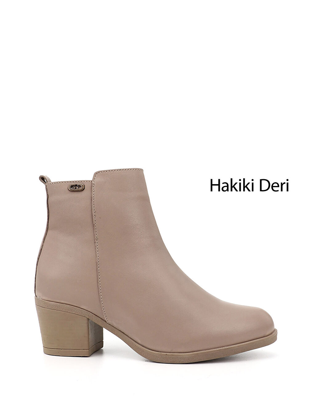 Bej Kadın BEJ-CAMEL Fermuarlı Kalın Topuklu Hakiki Deri Bot