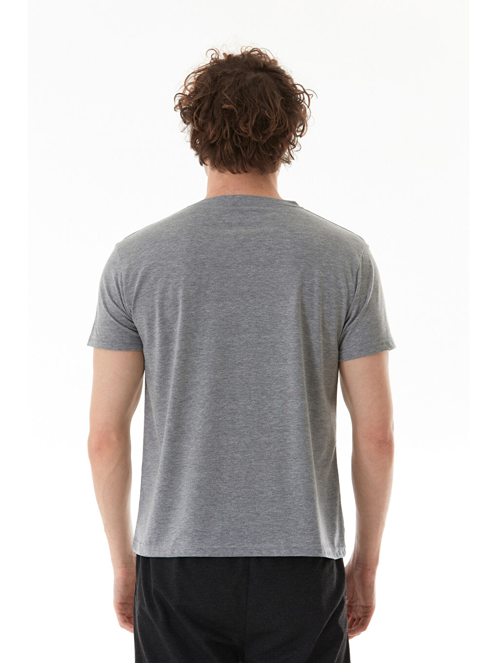 Gri Moon Yazı Ve Ay Baskılı Bisiklet Yaka %100 Pamuk Tişört-4