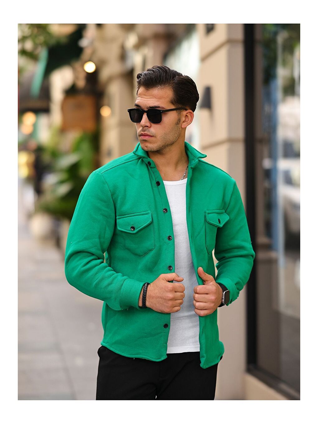 Yeşil Erkek 3 İplik Rahat Kalıp Gömlek