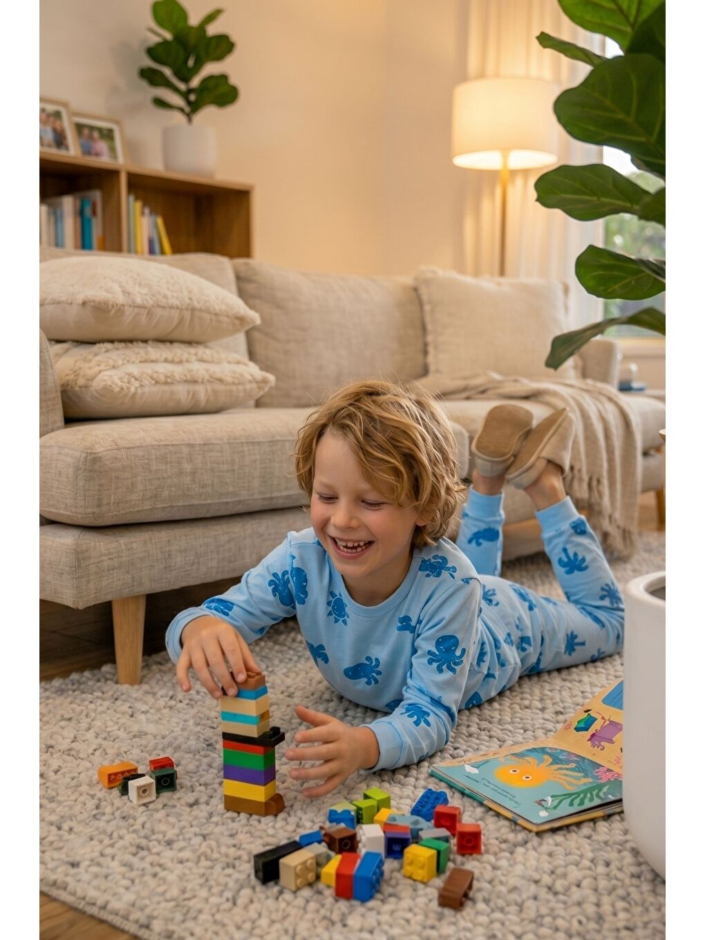 Deniz Temalı Mavi Renk %100 Pamuk Erkek Çocuk Pijama Takımı-2
