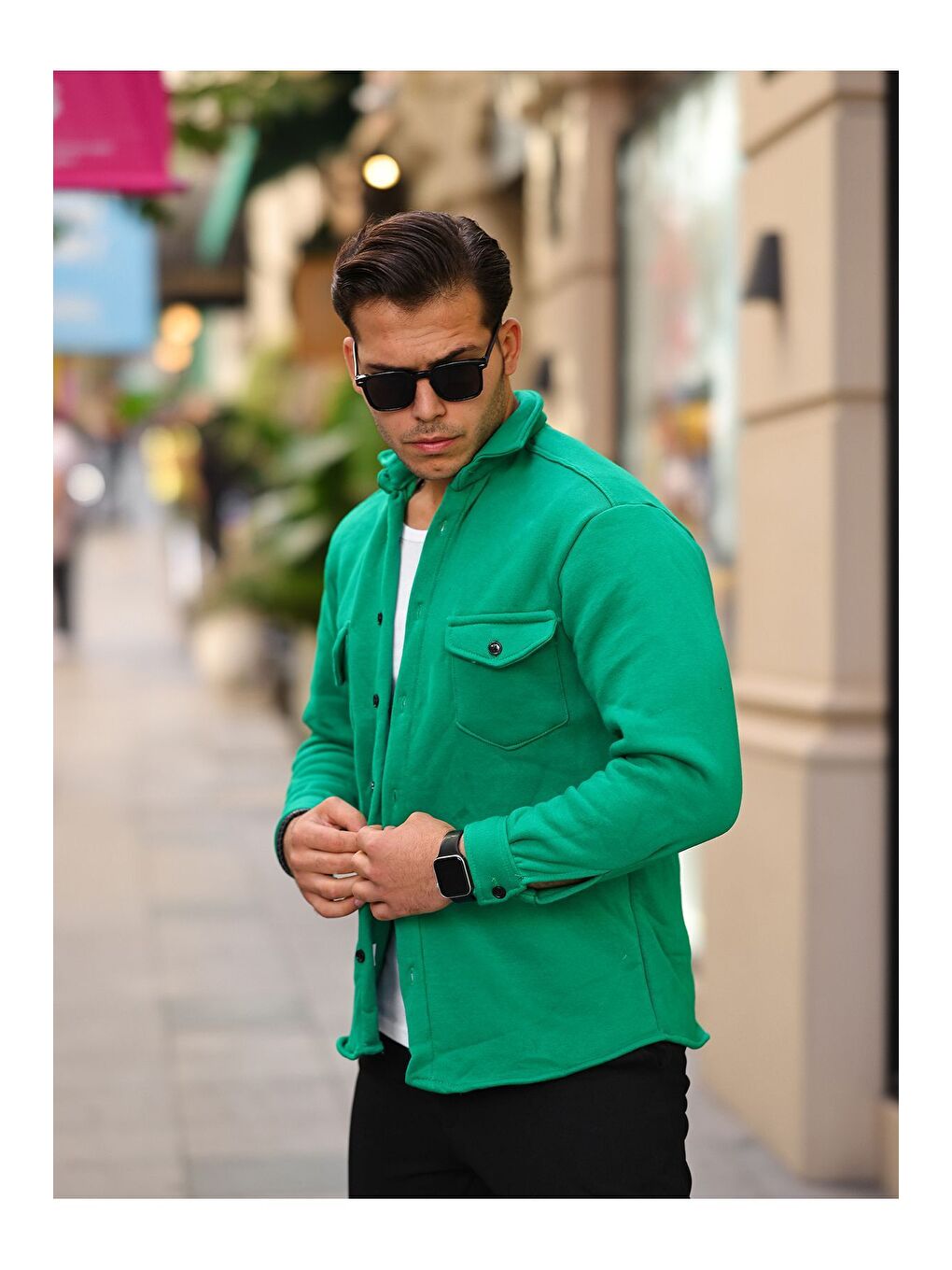 Yeşil Erkek 3 İplik Rahat Kalıp Gömlek-1