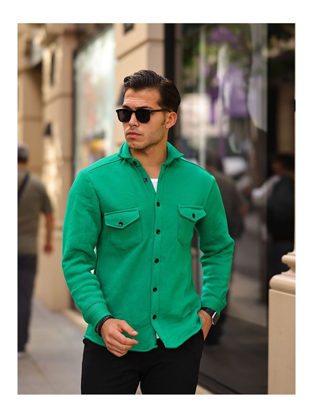Yeşil Erkek 3 İplik Rahat Kalıp Gömlek-2